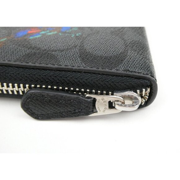 Coach Signature Black Smoke Bird Print Zip Around Accordion Wallet F23400 - Picture 11 of 13